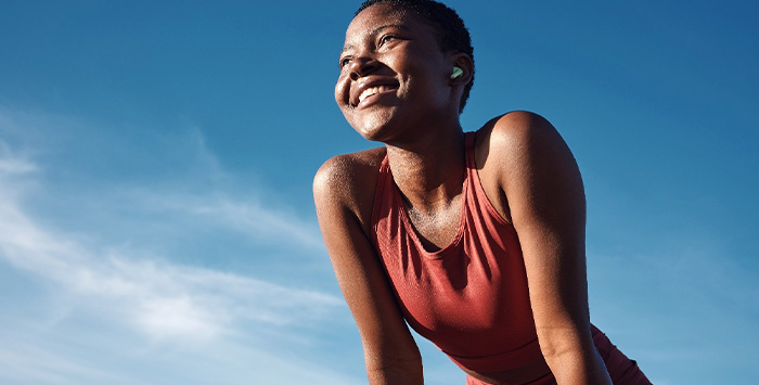 Lady smiles outdoors